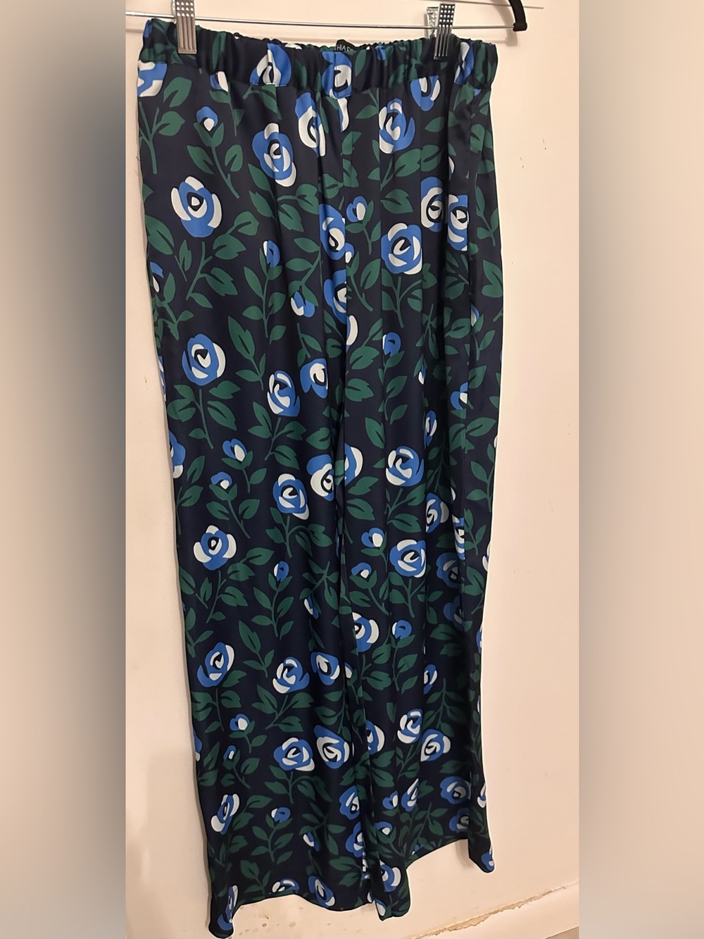 Cynthia Rowley Navy Floral Pants with Blue & Green Roses NWT